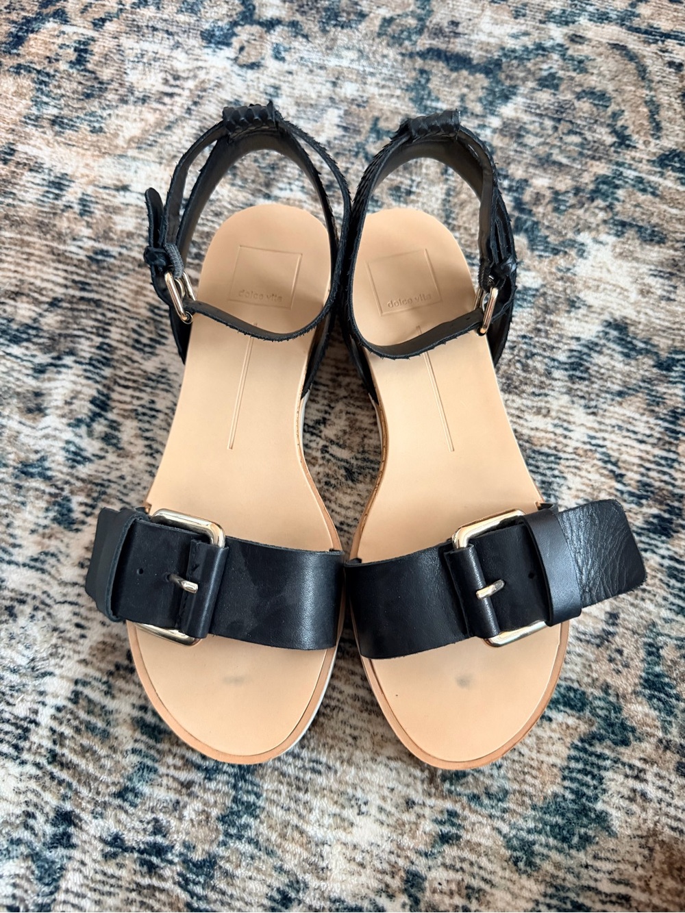 Dolce Vita Black Leather Buckle Strap Sandals